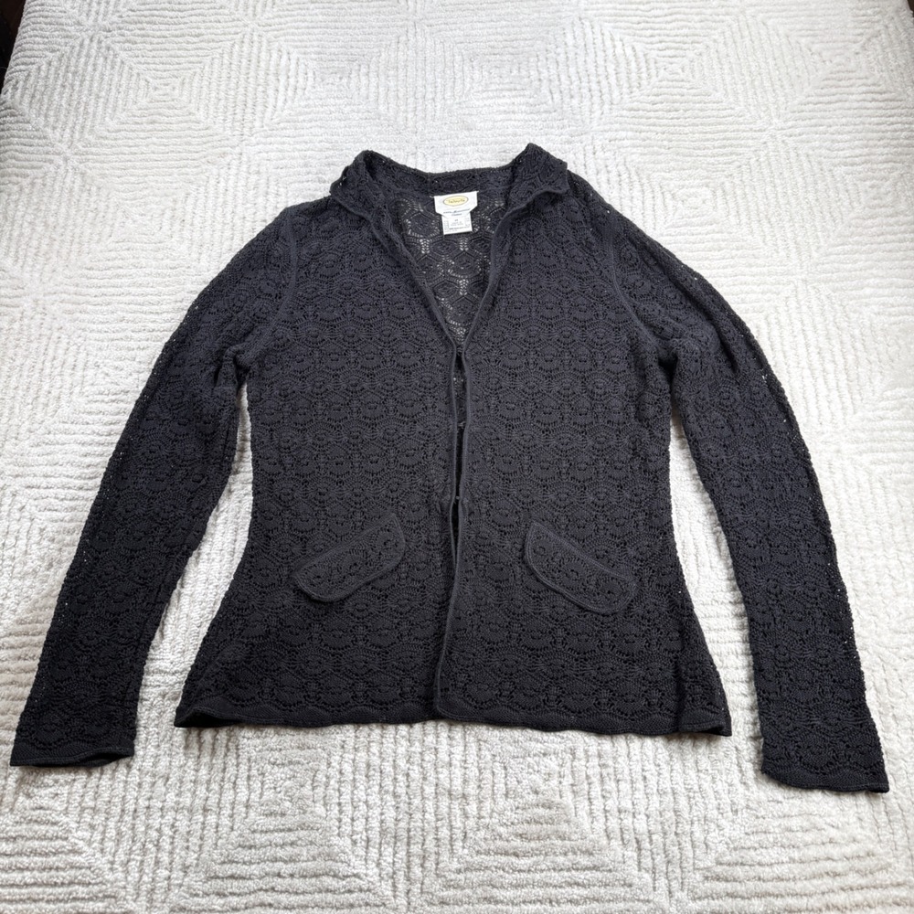 Talbots Cardigan Womens M Black Crochet Sweater Whimsygoth Goth Vampire VTG 90s
